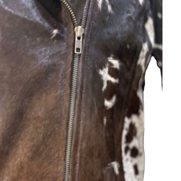 NEW CUSTOM London Fringe Dappled Pony Print Hair Calf Moto Jacket Black Brown L - Picture 6 of 11